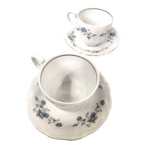 Johann Haviland Bavaria Blue Garland Fine China Set of 2 Cups and 2 Saucers Vint